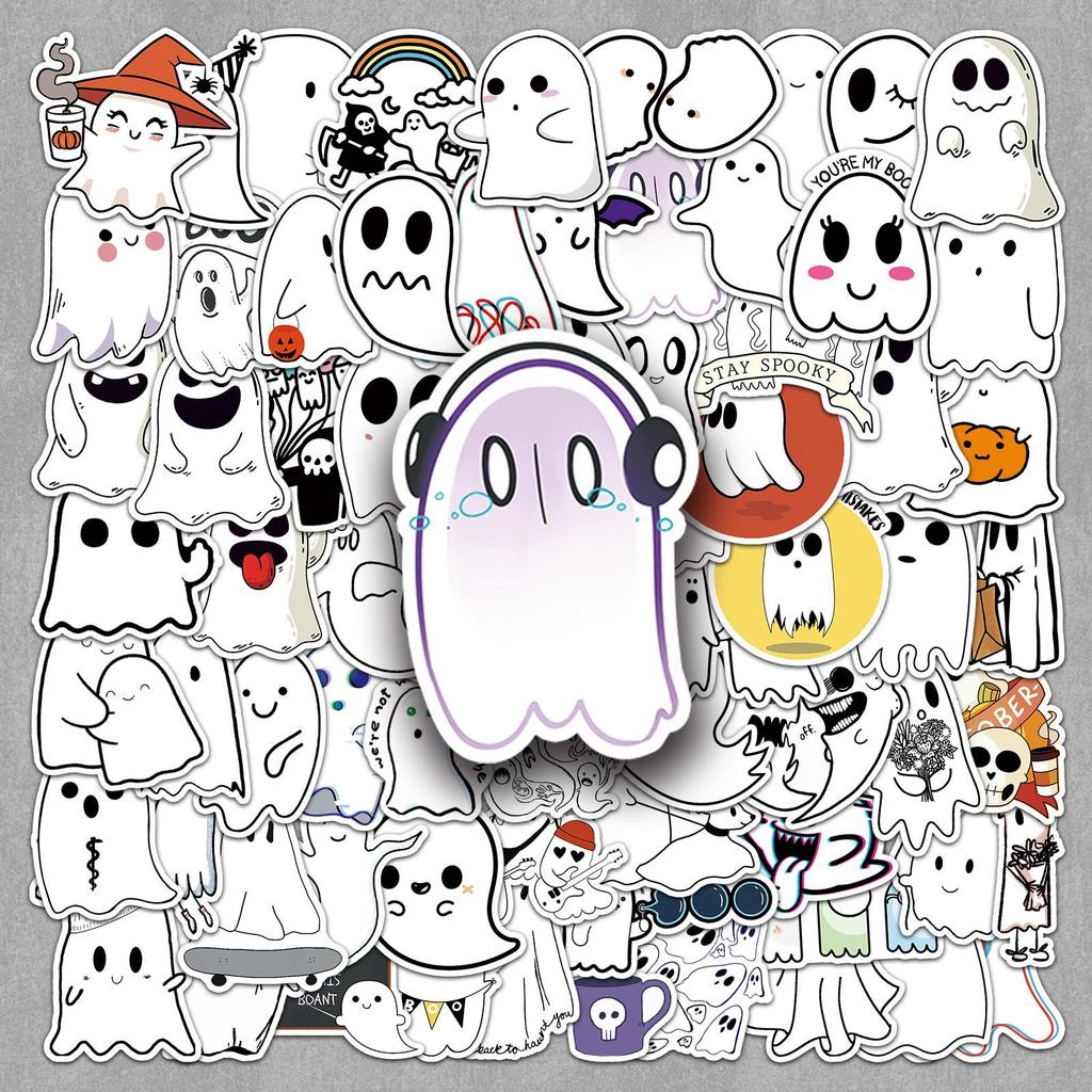 100 Sheets of Cute Cartoon Ghost Halloween Stickers - Waterproof DIY Stationery for Journals