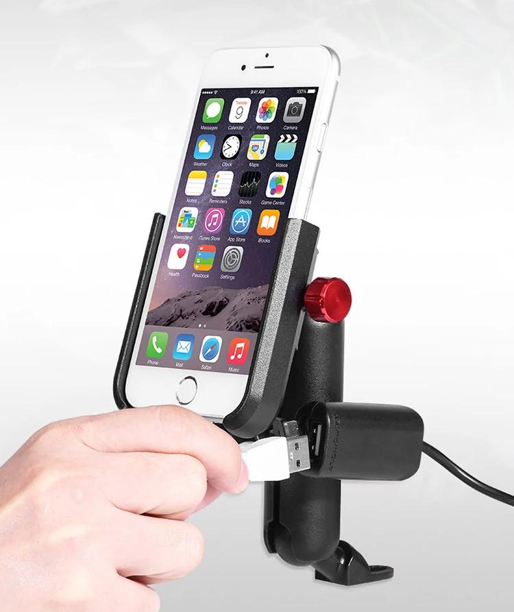 Aluminum Alloy Handlebar Motorcycle Bike Phone Holder Stand with USB Charger Bicycle Moto Rearview Mirror Cellphone Bracket