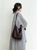 Qiu Zhen Women's Large Capacity Crossbody Hobo Bag, Grid Pattern, Vegetable Tanned Sheepskin, Double Handle.