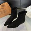 French Height Increase and Thinness Versatile Fashion Short Boots Winter New Popular European and American Black Pointed Martin Boots Women