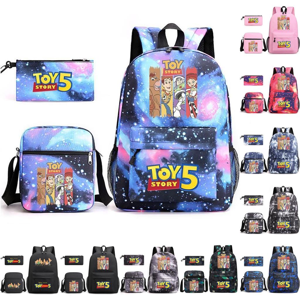 Toy Story Cartoon Print Oxford Canvas Backpack With Zipper Closure For Casual Travel Teens