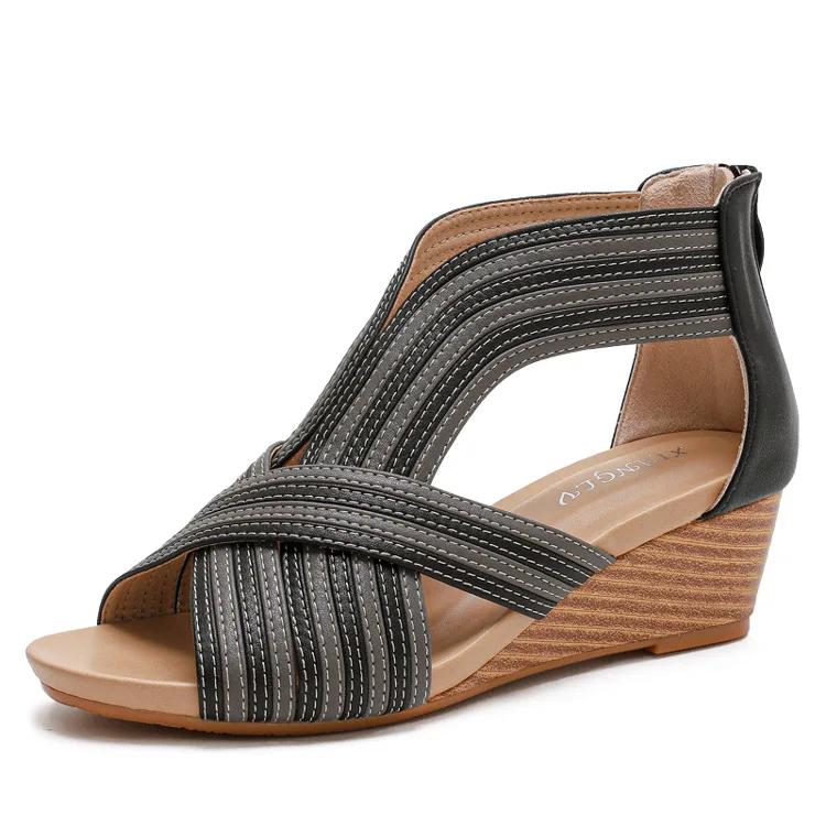Fashion Women's Bohemia Fish Mouth Wedge Sandals Platform Gladiator Shoes with Zipper Summer PU Jelly Shoes for Women Flat Sandals