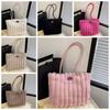Stripe Plush Shoulder Bag Portable Commuting Handbag Polyester Furry Tote Bag  Women