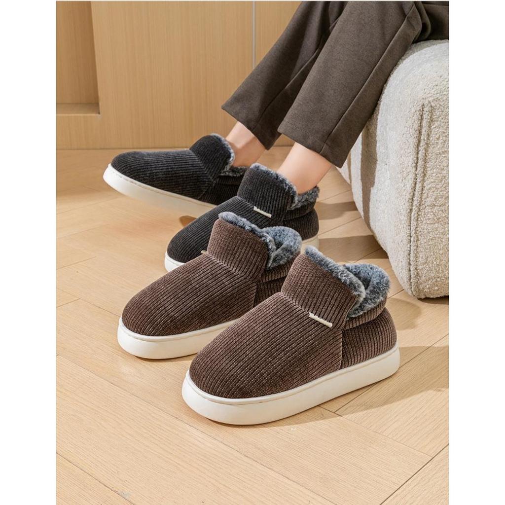 Winter Plush Thick Soled Cotton Slippers Bag and Heel for Men, Anti Slip for Women, Outdoor Wear, Indoor Home Cotton Shoes