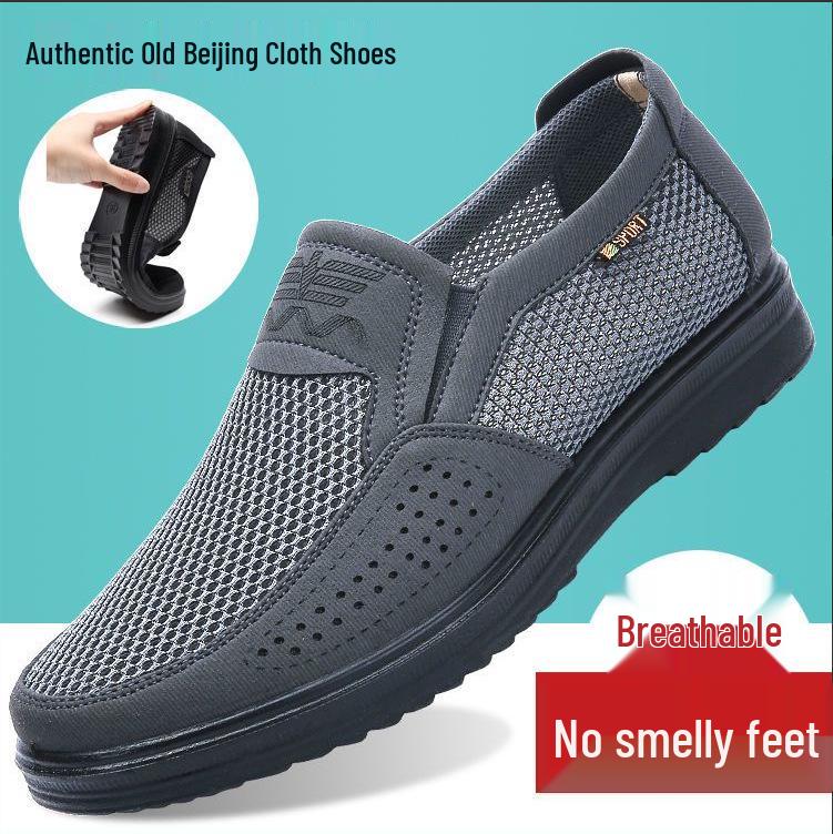 Men's Old Beijing Non-Slip Mesh Shoes: Breathable, Casual, Plus Size Shoes for Seniors