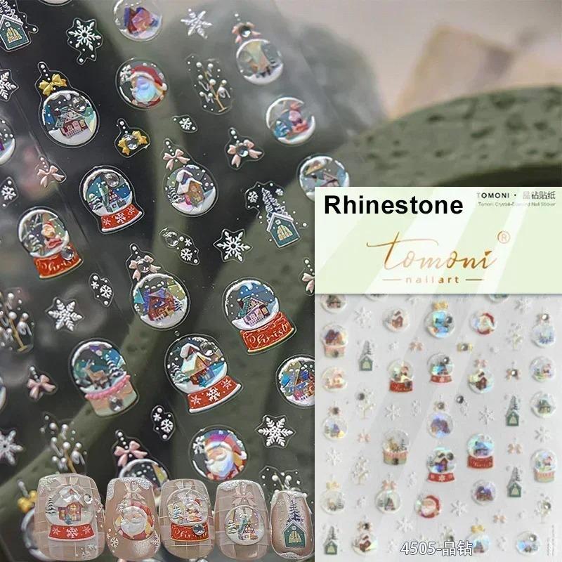 Gold Stamped Snowflake Stars White Christmas Tree Red Bowknot Cute 3D Nail Art Stickers Xmas Lovely Manicure Decals