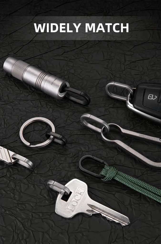 KEEPO LINK Titanium Side Push Keychain Connector, Lightweight, Compact, Quick Release Key Ring for Men, Set of 2, OLO03 (Black, Small)
