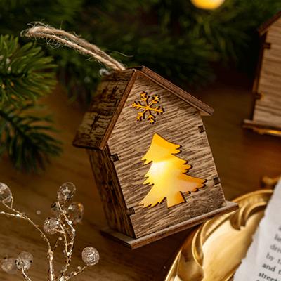 Christmas Wooden House Pendant with Warm Lights Exquisite Cabin Decoration for Romantic Holiday Atmosphere