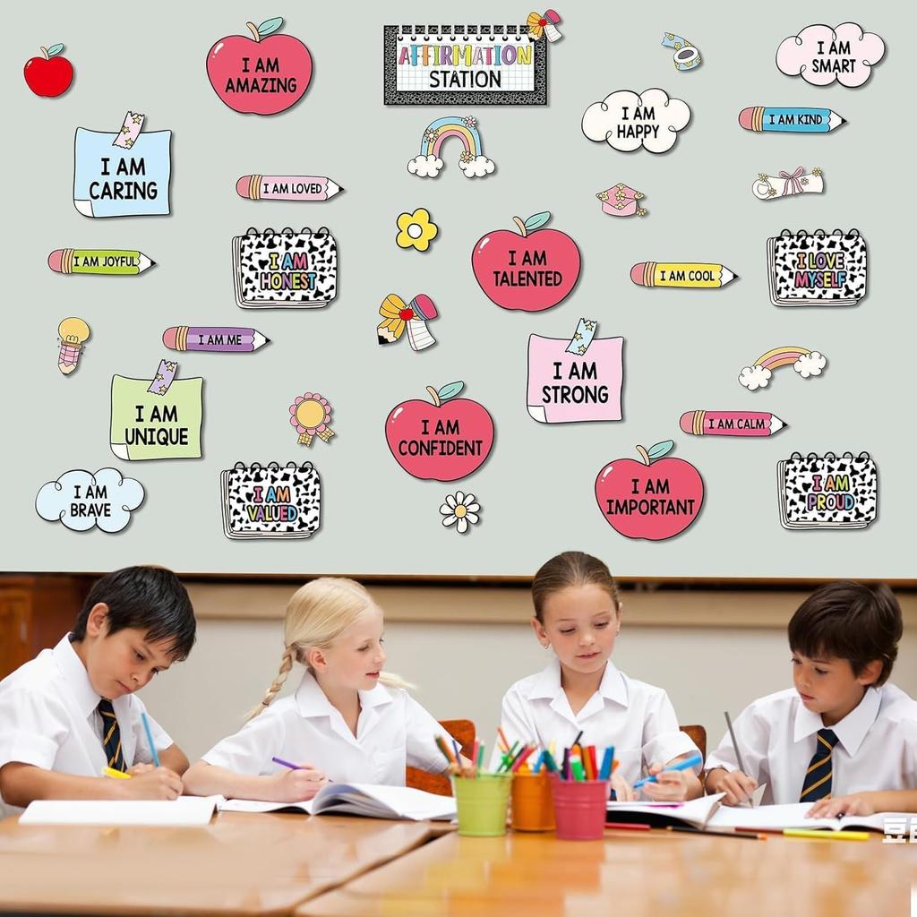 Schoolgirl Affirmation Station Bulletin Board Set Composition Motivational Poster for Classroom Decoration Positive Cutout Pirational Mirror Growth