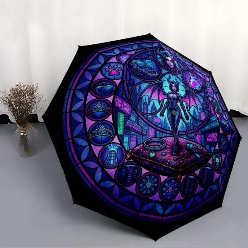 Cybernetic Fantasy Realm pattern umbrella, portable and foldable design, 8 ribs, a casual accessory for Halloween, Christmas, and birthday gifts.