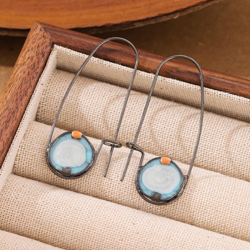 Böhmischer Ethno-Stil Blaue Runde Anhänger-Ohrringe Für Damen Hochzeit Geburtstagsfeier Zirkon Geschenk Accessoires