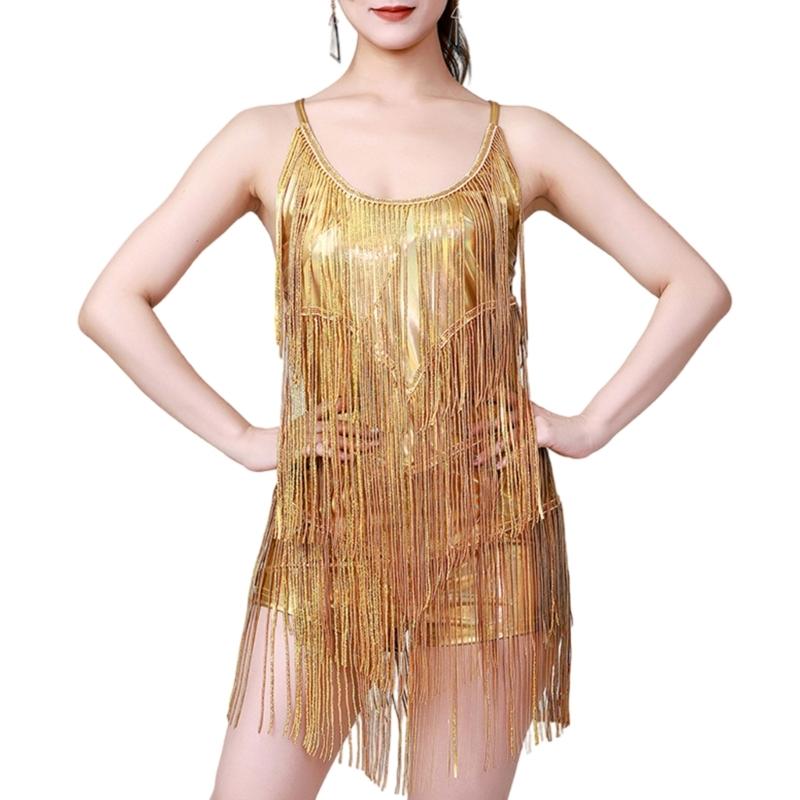 Pailletten Franje Romper, Glanzende Glitter Metallic Jumpsuit Dames, Backless Korte Jurk Disco Verjaardag Latijnse Dans Outfits