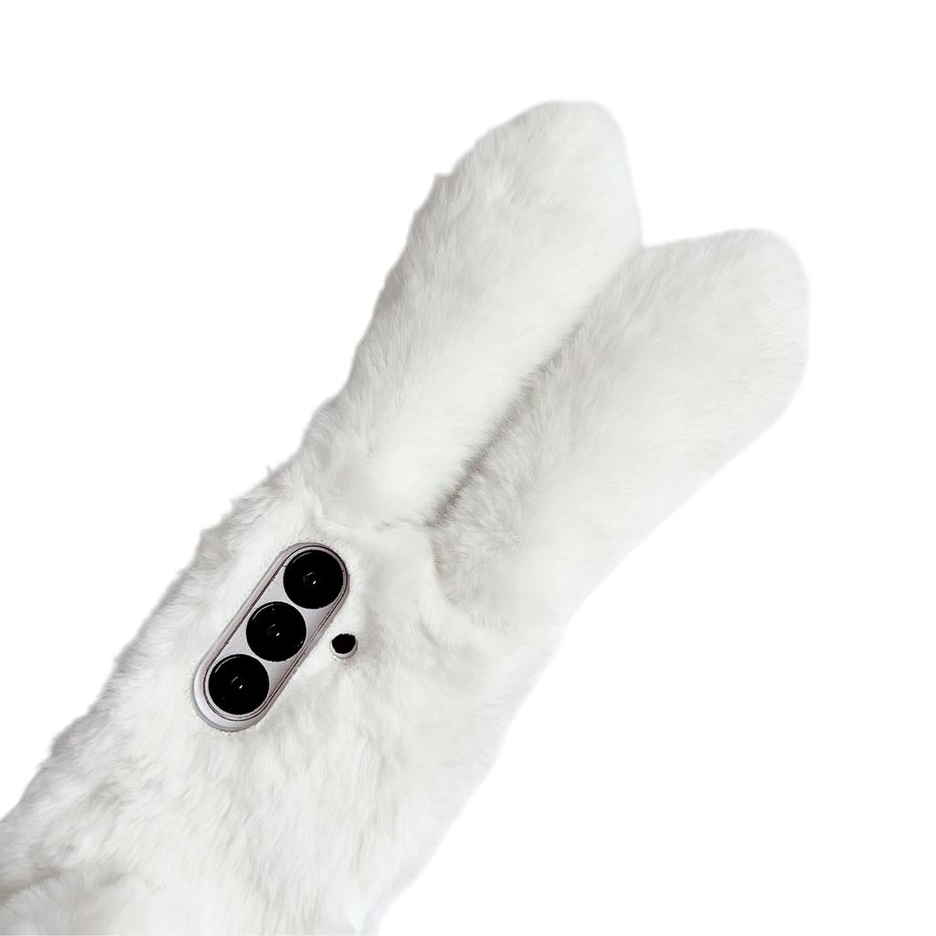 For Samsung Galaxy Z Fold7 5G Case Bunny Ears Winter Plush Hard PC Phone Cover