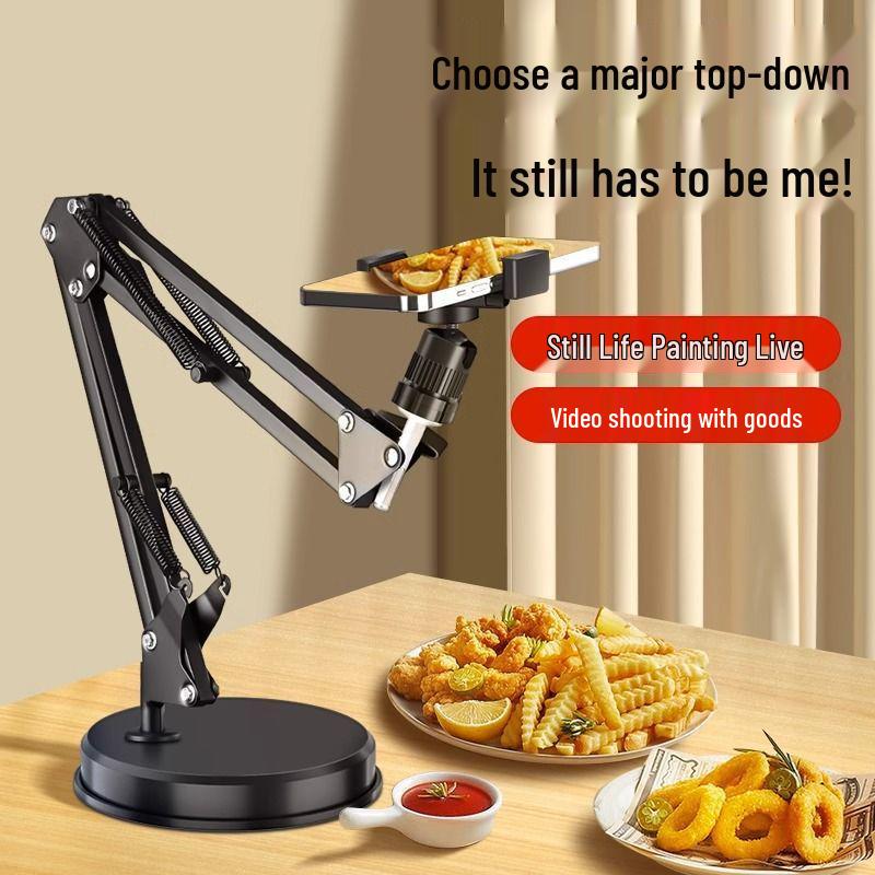 Mobile Phone Holder with Fill Light for Live Streaming and Overhead Shots - Perfect for Food, Jewelry, and Video Recording