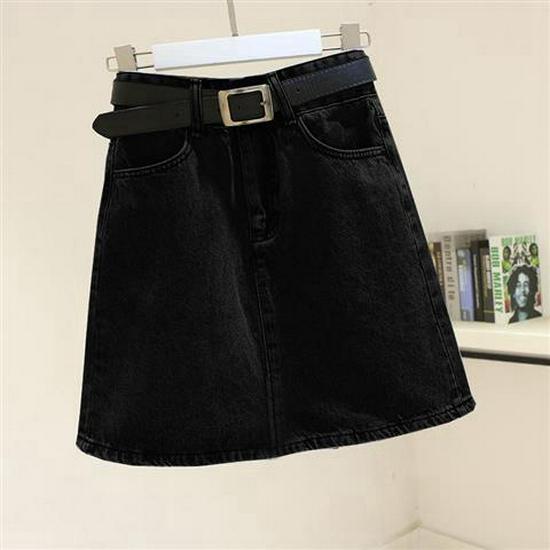 Black & Gray High-Waist A-Line Denim Mini Skirt - Korean Style, Summer Trend