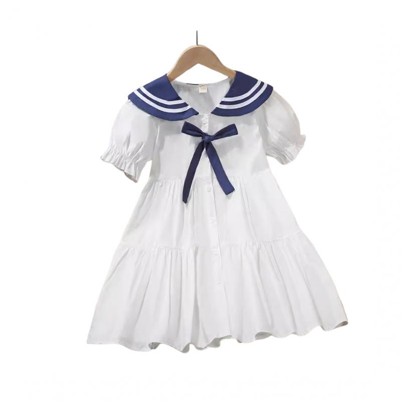 Girls Dress 2024 Summer Preppy Style Children Clothing 100% Cotton Lapel Casual Cotton Dresses for Kids