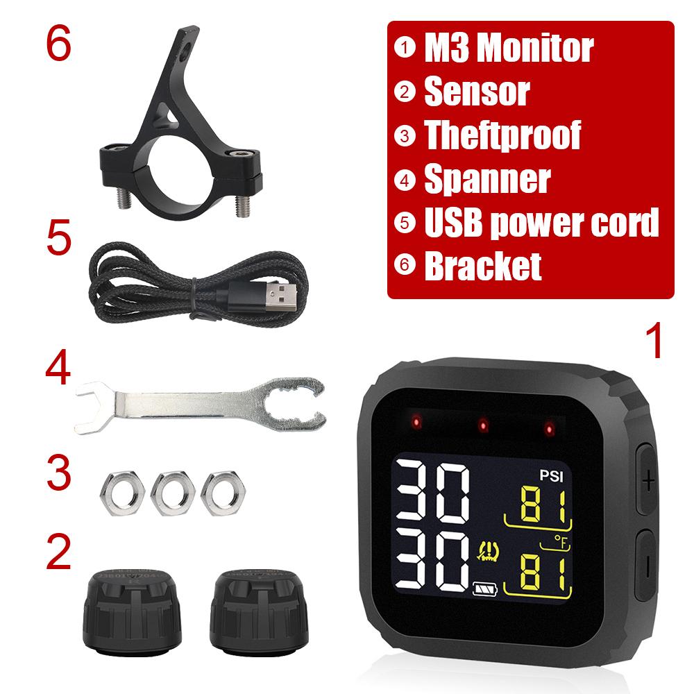 Wireless LCD Display Temperature Alarm Tire Pressure Monitoring System Waterproof M3 Moto Motorcycle Real Time TPMS Digital