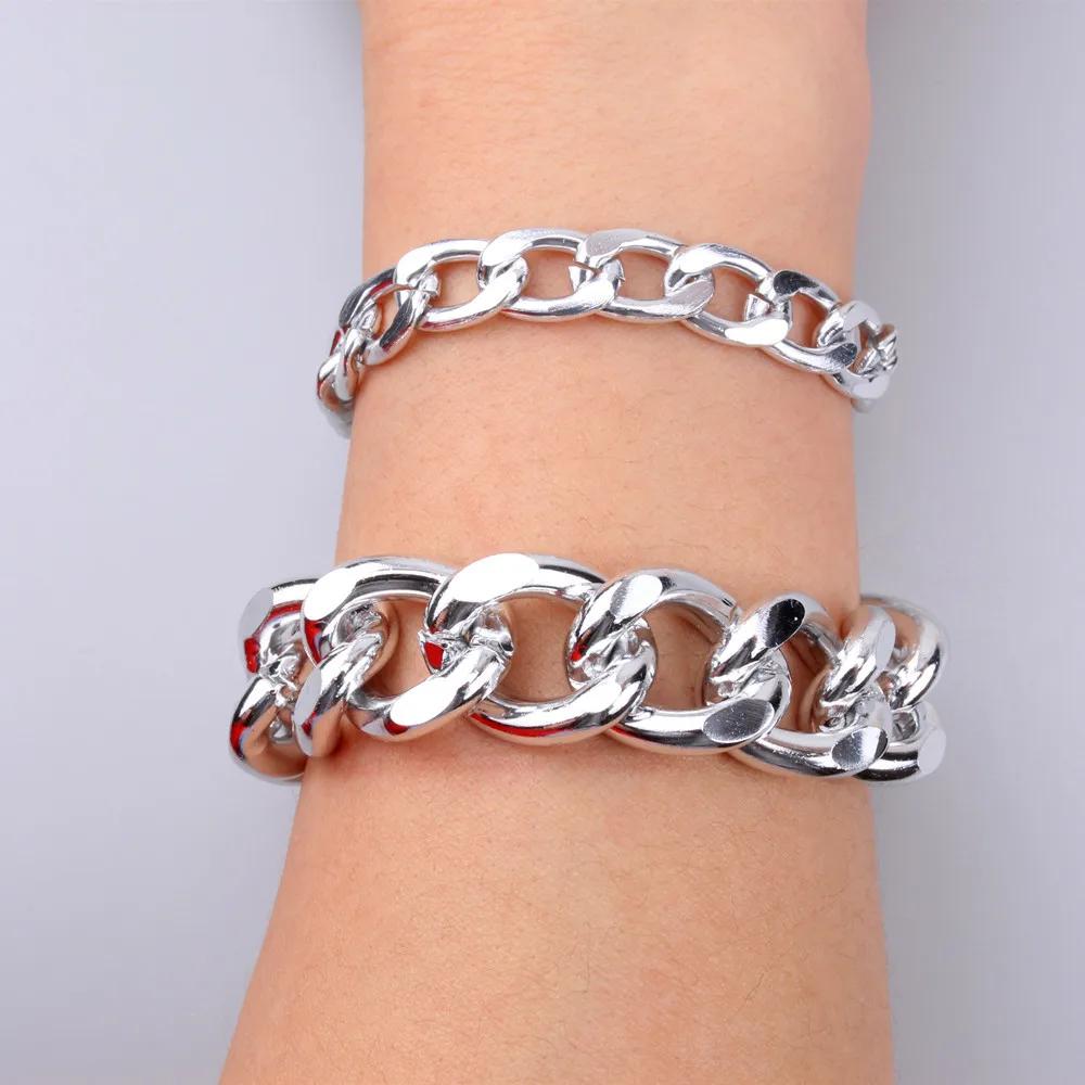 2pcs/set Stainless Steel Cuban Chain Bracelet Black Gold Solid Chain Personalized Unisex Wrist Jewelry Gift