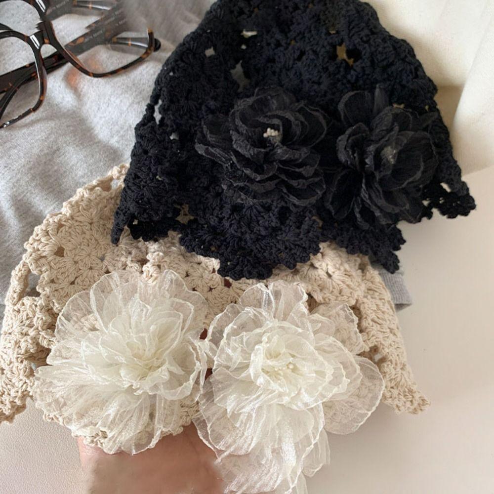 Flowers Beret Cap Lace Hand Woven Yarn Cap Casual Skullies Hat Autumn