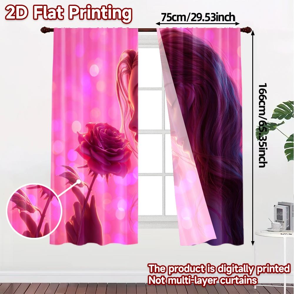 2pcs, 2D FLAT PRINTING Curtains (Without Rod) Blooming Glow Chic Curtains Digital Printed Versatile Polyester Fabric Curtains