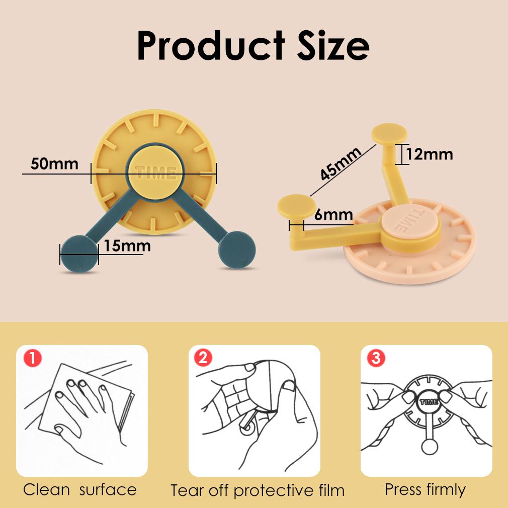 1Pc Time Clock Design Wall Hooks Self-adhesive Coat Hat Rack Hook 360° Rotation Clock Hook Bathroom Kitchen Accessories