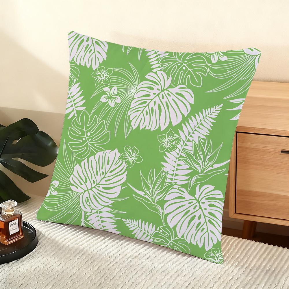 Monstera Pattern Cushion Cover Soft Short Plush Pillow Cover Smooth Cozy Texture Aesthetic Cushion Case Home Decor