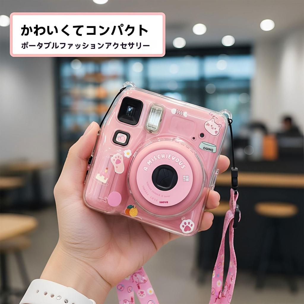 Camera protection case for Fujifilm Instax Mini SE instant cute clear hard cover with photo storage cartoon adjustable shoulder suitable for girls and