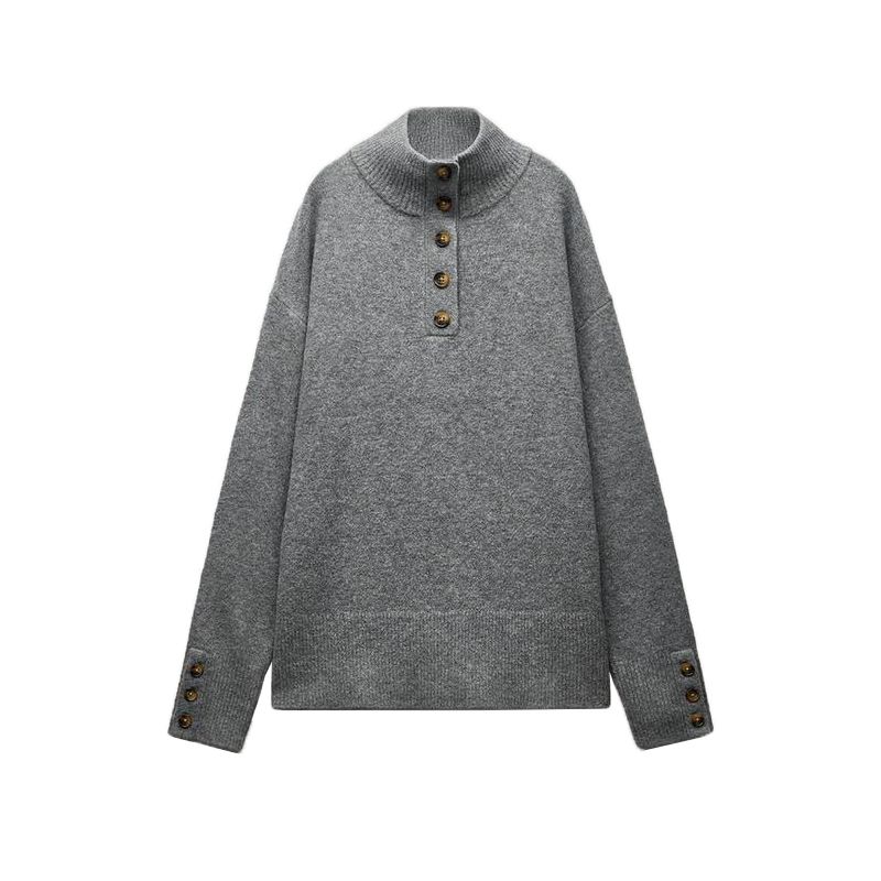 Fall and Winter New Women's Clothing Fashion Wind Decorated Row Button Stripes Stand Collar Long Sleeves Knitwear Sweater 1509107