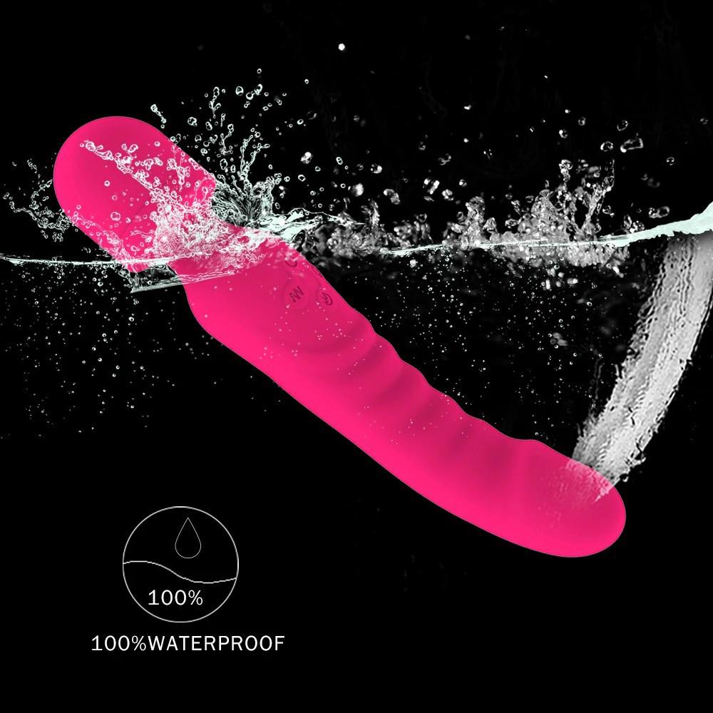 Wiederaufladbarer Vibrator mit zwei Köpfen, Multi-Frequenz, Heizfunktion und Silikonhülle