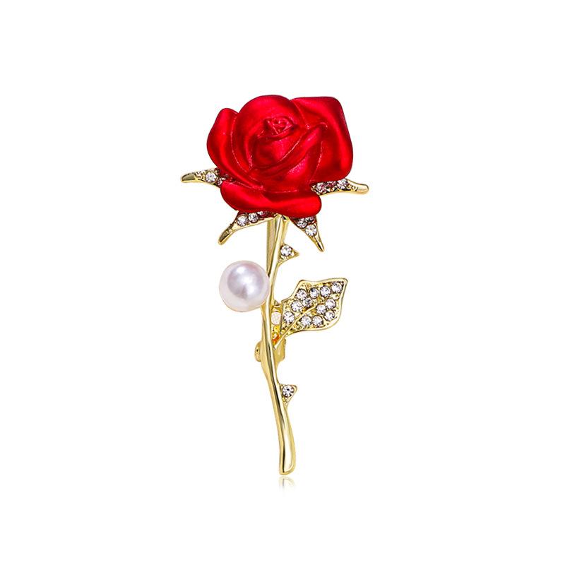 Diamond studded, rose brooch, simple, elegant, dripping oil, chest flower, fashionable design sense, clothing flower accessories
