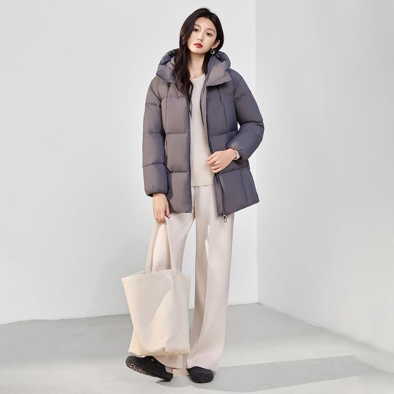 HSTYLE Women's Mid-Length White Duck Down Hooded Puffer Jacket