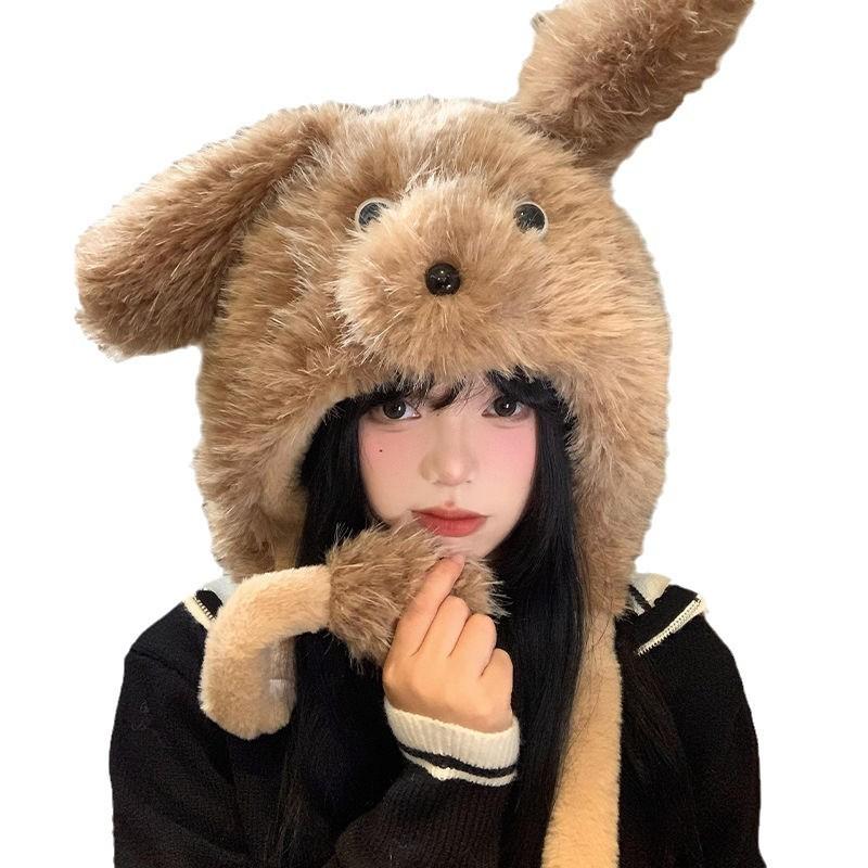Plush hat autumn and winter cute puppy season atmosphere cartoon moving ears ear protection hat thickened warm and cold hat