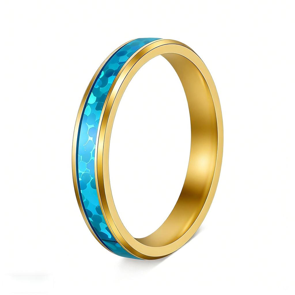 Cross-Border Stainless Steel Couple Wedding Rings with Turquoise, Opal & Seal Designs