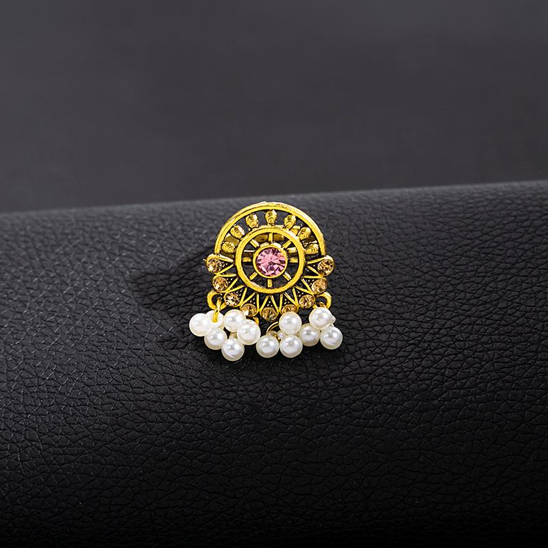 Bohemian Gemstone Necklace Set, Light Luxury Hollow Fringed Pearl Stud Earrings, Retro Literary Temperament Accessories