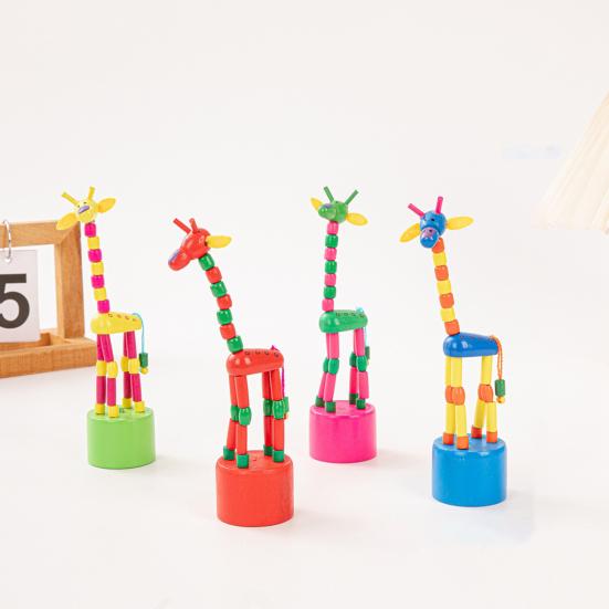 Wooden Dancing Giraffe Toy Elastic Rope Giraffe Puppet Toy Toddlers Boys Girls Educational Press And Swing Animal Toy