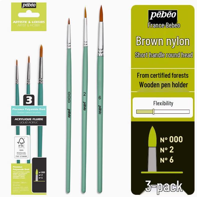 Beibiao 8-Piece Nylon Brush Set for Watercolor, Gouache, Acrylic, and Oil Painting