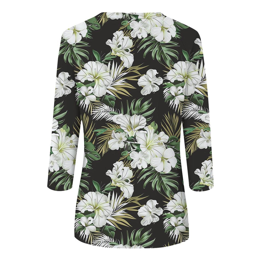 Dámská trička s výstřihem do V a 3/4 rukávy, ležérní trička, základní letní trička, volný svetr