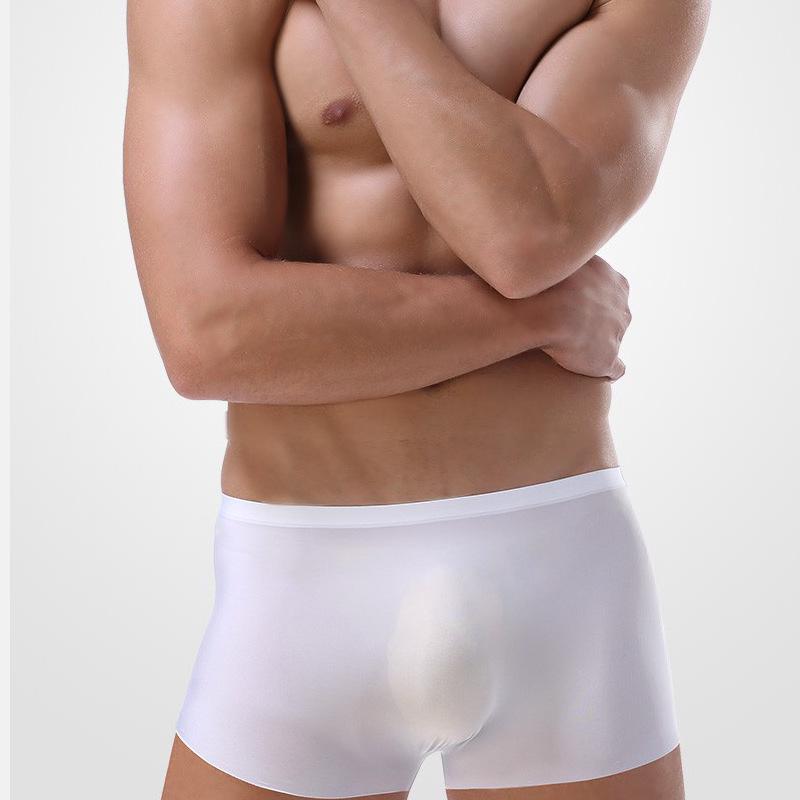 Men's Summer Ice Silk White Boxer Shorts: Breathable, Seamless, Thin Cotton, Quick-Dry Trunks
