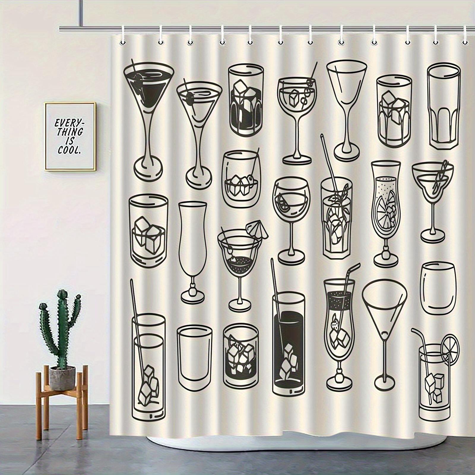 

1Pc Elegant Cup Pattern Shower Curtain - Black & White Design With 12 Hooks, Durable Polyester Fabric For Easy Cleaning, Perfect W60H190(CM)-1 Pcs