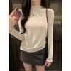 Real Shot, Half Turtleneck Long-sleeved T-shirt with Fungus Edge, Women's Slim-fitting Inner and Solid-color Bottoming Shirt.