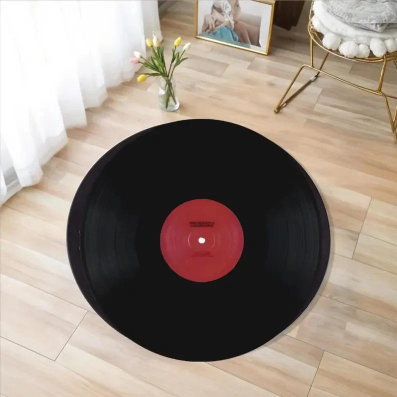 Printed Vinyl Music Record Carpet Machine Washable Rug Gift for Music Lovers Rug Retro Vinyl Record Round Rug Non Slip Mat