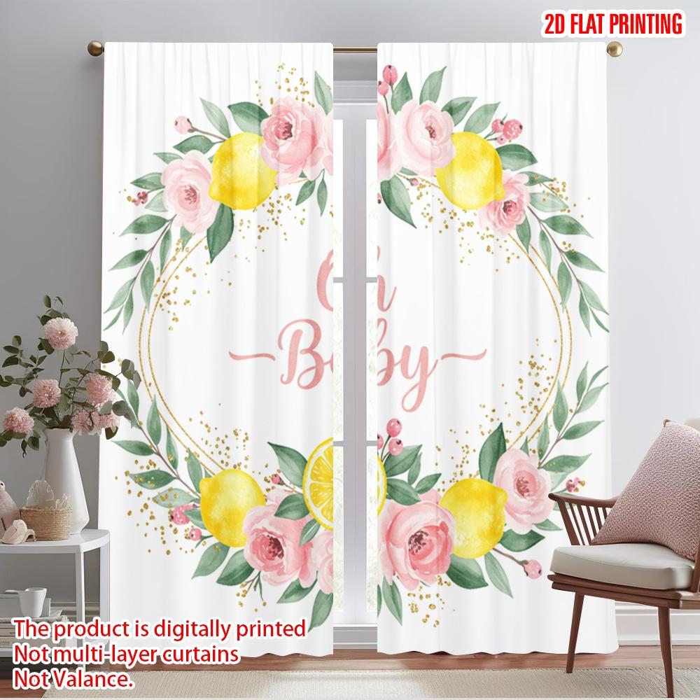 

2pcs 2D flat printing Window Curtains Lemon Floral Oh Baby Polyester Without Electricity Birthday Party Perfect for Home & Party 52.50×116.00 CM 2pcs