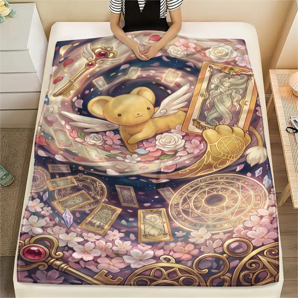 Cardcaptor Sakura Art Print Flannel Blanket Warm Cozy Throw for Bedside Sofa Chair Travel Picnic Multi-purpose Decor-Xin