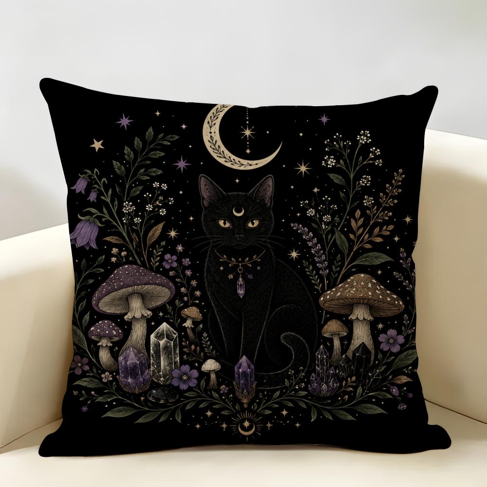 Halloween-Themed Moon And Witch Cushion Cover Durable Hypoallergenic Organic Linen Pillow Cover Washable Skin-Friendly