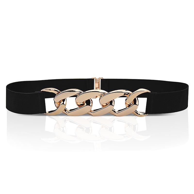 Women s Black Elastic Corset Waist Belt with Metal Chain Accessories