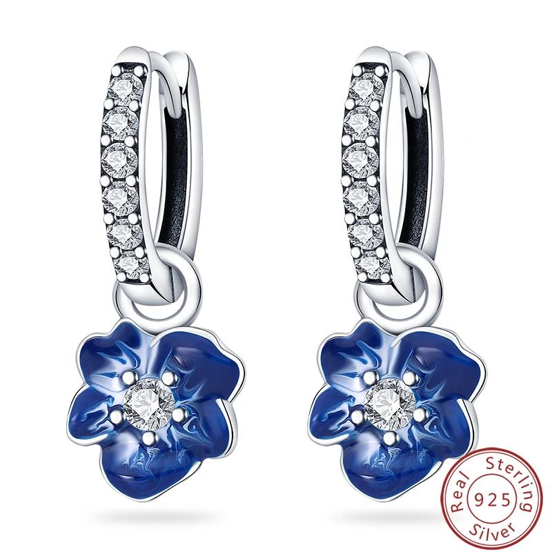 Women's Romantic 925 Silver Snowflake Star Shining Zircon Christmas Winter Earrings Fit Wedding Party Exquisite Jewelry