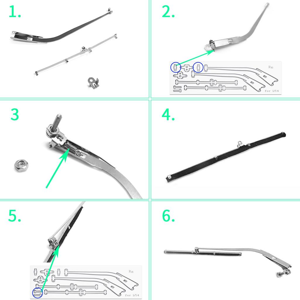 TRZX Universal Stainless Steel Windshield Wiper Set (2 Pieces Left Side) for 1/14 Scale Tamiya Trailer Tractor Truck Cars