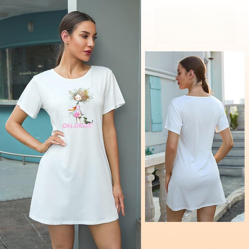Women's Short Sleeve Loose Nightgown Multi-Pattern T-Shirt Style Loungewear 927 Casual Comfortable Sleepwear with Diverse Print Choices