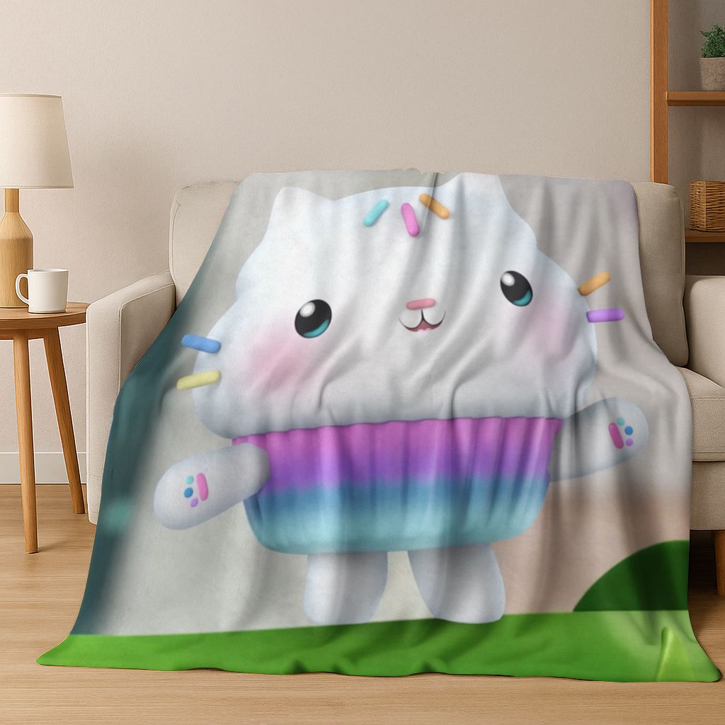 Cute Gabbys Dollhouse Cartoon Girl Kids Flannel Blanket Soft Warm Throw Blanket for Bed Bedroom Room Living Room Christmas Gift