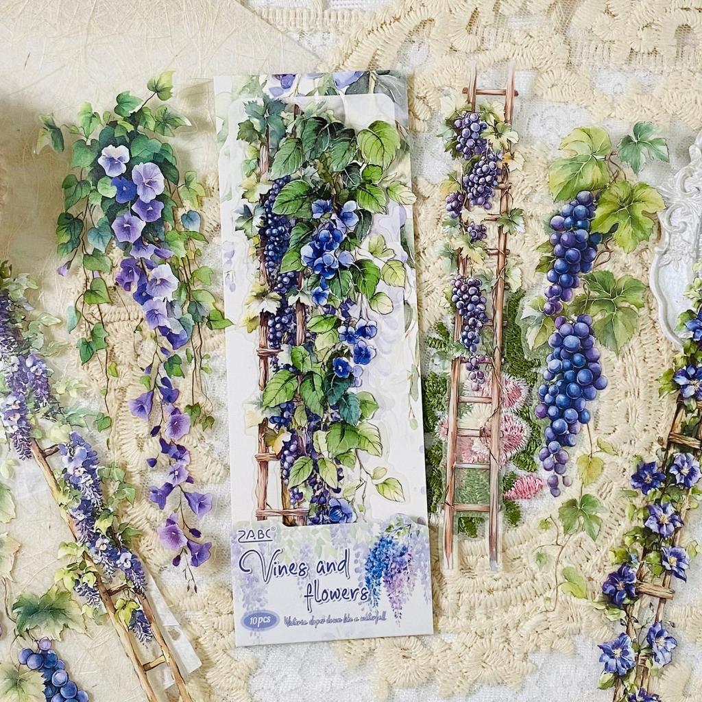 10pcs Vintage Transparent Flower Ladder Stickers for Scrapbooking PET Scrapbook Sticker for Journaling Card Making Album Decor
